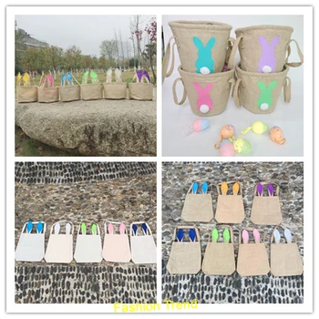 

20pcs/lot 21 styles mixed easter bunny bag personalize monogram burlap linen cotton blank easter bunny bucket tote bag