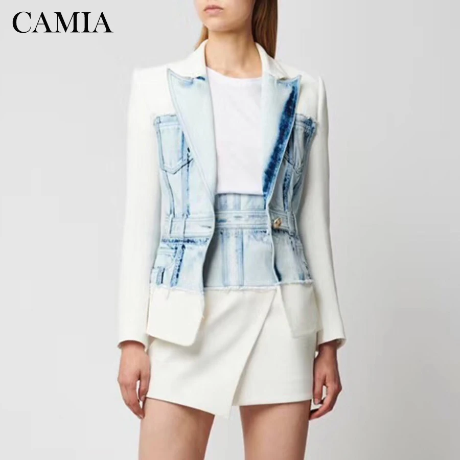 CAMIA джинсовая куртка для женщин с длинным рукавом Свободные стильные пальто и куртки высокого качества лоскутные куртки женские зимние куртки