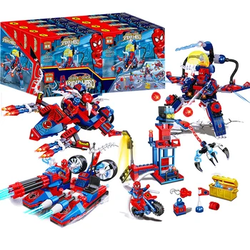 

4pcs Avengers 4 Super Heroes Marvel Spider Man Mecha Chariot Building Blocks Brick Toy Figure