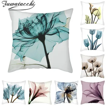 

Fuwatacchi Blue Flower Pattern Pillow Case Colorful Floral Photo Cushion Cover for Home Sofa Car Decoration Throw Pillow Covers