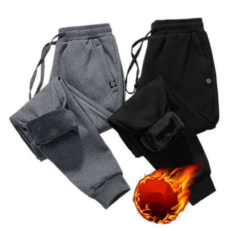 

Thick Fleece Jogger Mens Pants Cotton Trousers Male Winter Warm Velvet Sweatpants Tracksuit Joggers Autumn Winter