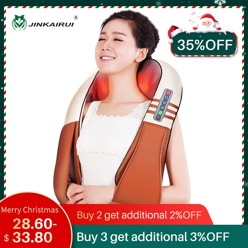 Best (with Gift Box)JinKaiRui U Shape Electrical Shiatsu Back Neck Shoulder Body Massager Infrared Heated Kneading Car Home Massagem