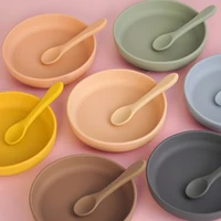100%Food Grade Silicone Baby Feeding Plate Suction Tableware Spoon Waterproof Suction Bowl Kids Non-slip Children's Products 1