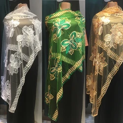African Cotton Voile Dubai Tulle Pashmina Cord Emroider Ring Diamond Shawl Wrap Chemical Lace Stole Net Scarf Headband For Lady