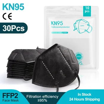 

30PCS FFP2 KN95 Black Mask 5 Layers Safety Daily mask mascarillas Anti pollution black Masque de protection Fast Delivery kn95