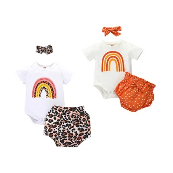 

Citgeett Summer Newborn Baby Girl Clothes Set Rainbow Short Sleeve Bodysuit Dot Print Shorts Headband 3pcs Outfit Set 0-24 Month