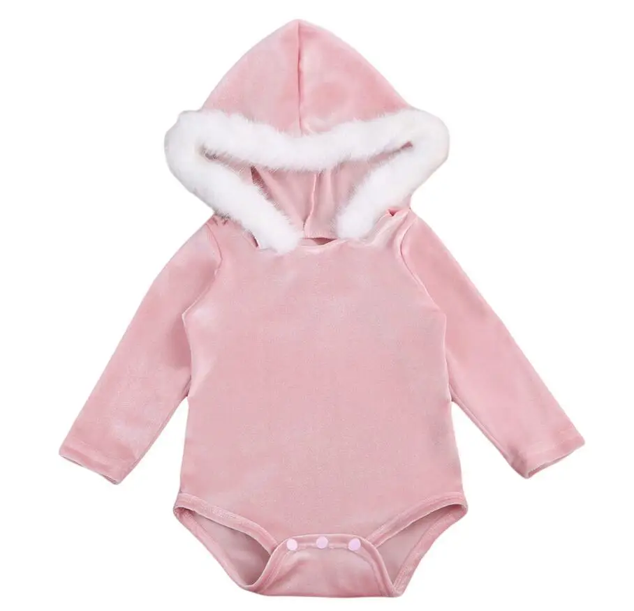 Pudcoco/теплый комбинезон с капюшоном для новорожденных мальчиков и девочек; мягкая меховая одежда; зимняя одежда для малышей; 2 цвета - Цвет: Розовый