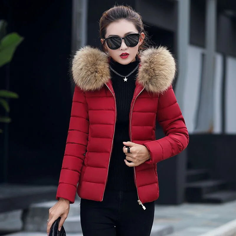 

Women Winter Warm Jackets Coats With Fur New Fashion Korean Style Hooded Thick Cotton Parkas Female Casual Outerwear Coats P224