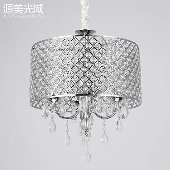 

Modern Drum Crystal Chandelier black iron dining room bedroom hanging light D43CM