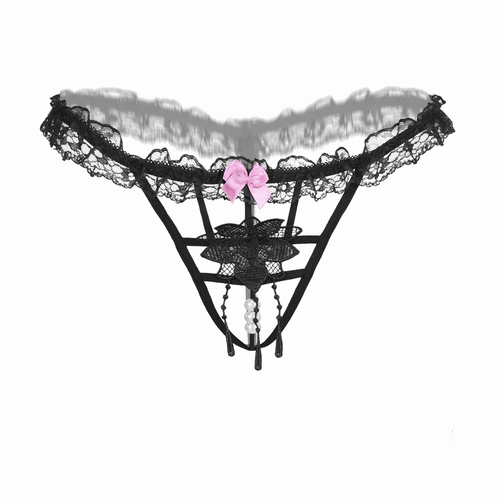 

Sexy Pearl G-string Panties Open Crotch Porno Lingerie for Women Transparent Lace Tassel Thong Babydolls Erotic Underwear