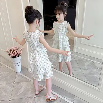 

Summer Dresses for Girls Fashion Cute Chiffon Polka dot Dresses Kids Party Princess Dress Children Tops Clothes 3-14 Years 2020