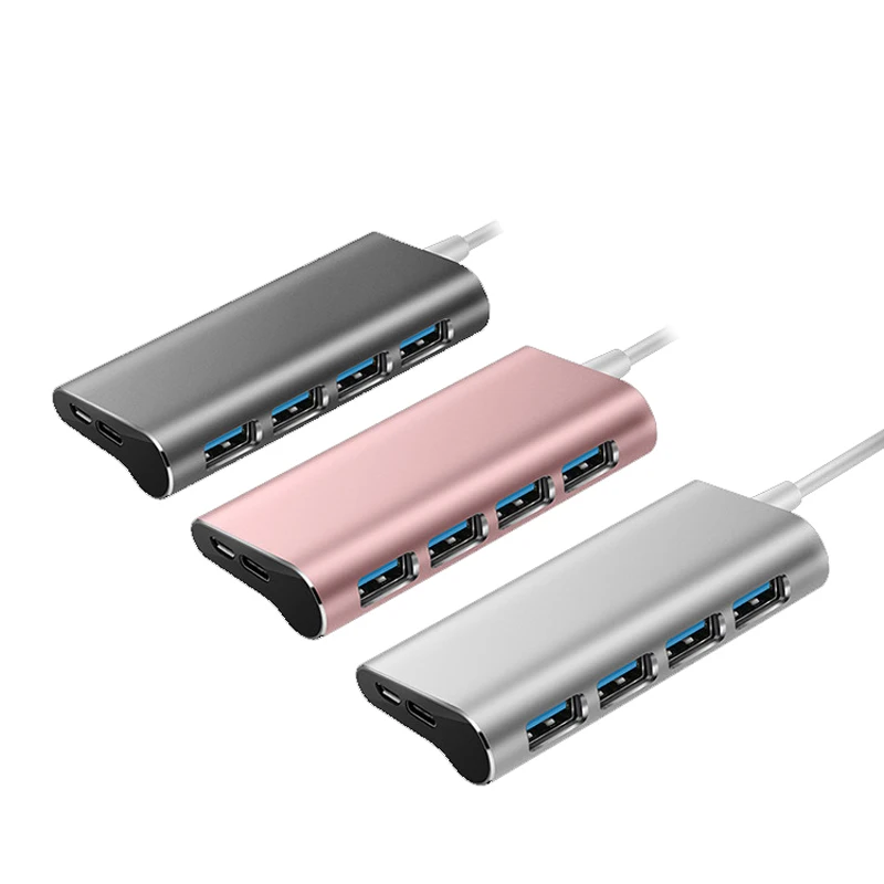 Алюминий сплава 4-портовый USB 3,0 концентратор 5 Гбит/с на очень высоком Скорость usb-концентратор Тип-C Micro Зарядка через USB разветвитель для настольного компьютера ноутбука