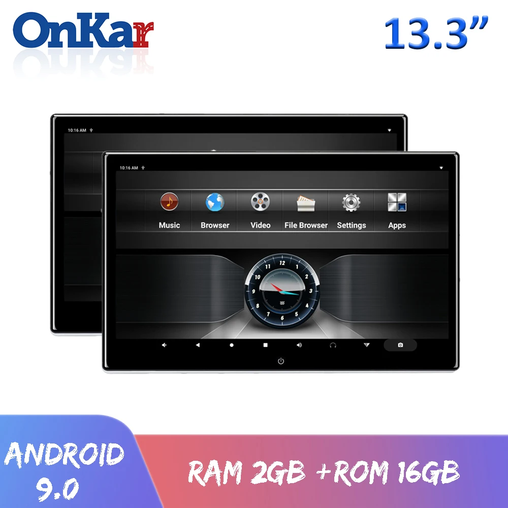 ONKAR 13,3 дюймов Android 9,0 Автомобильный подголовник монитор 2+ 16GB 4K 1080P видео Bluetooth FM Miracast wifi SD карта HDMI экран зеркальное отображение
