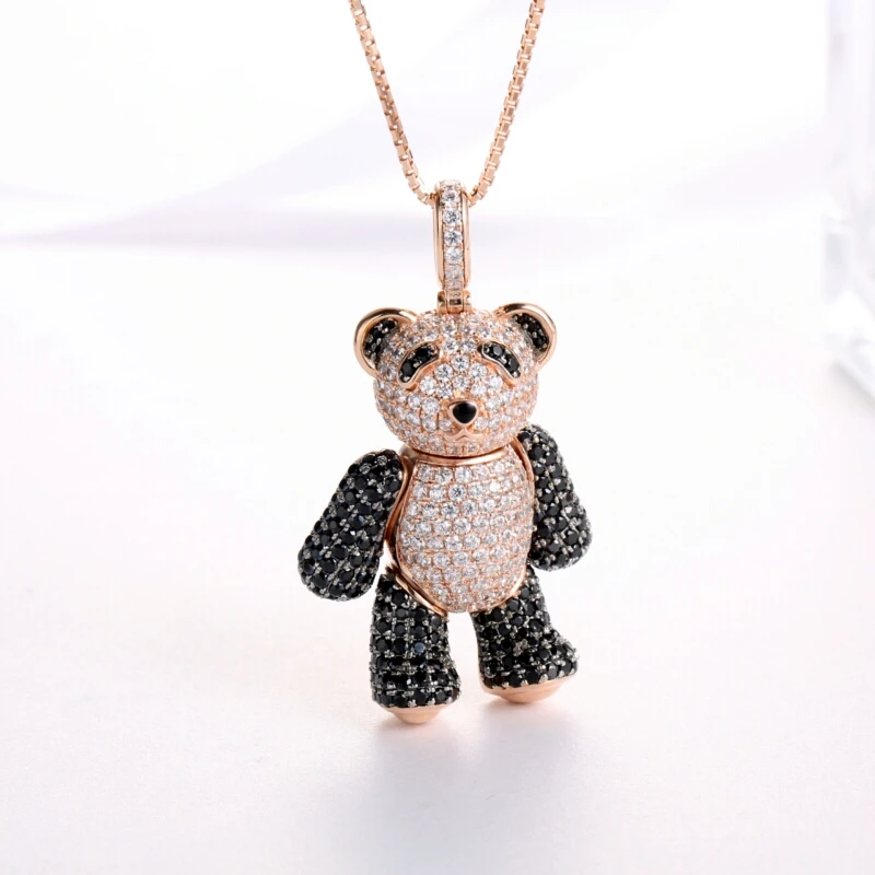 Подвеска PUFFERBAL Bear из стерлингового серебра 925 пробы, ожерелье с цирконием и стразами, ожерелье для женщин, Золотое серебро 925, ювелирные изделия