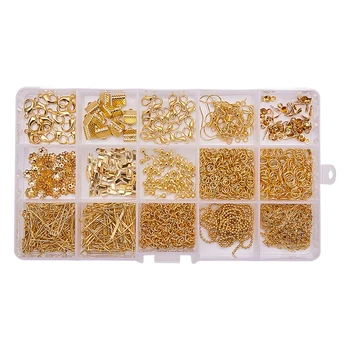 

Jewelry Findings Set With Storage Box Craft Accessories Pins Metal Bead Caps Earring Hooks Mixed Style Chain Extensions Clasps
