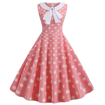 

Pink Polka Dot Printed Vintage Dress Women 2020 Summer Retro Slim Peter Pan Collar Pin Up Rockabilly Party Dress Robe Vestidos