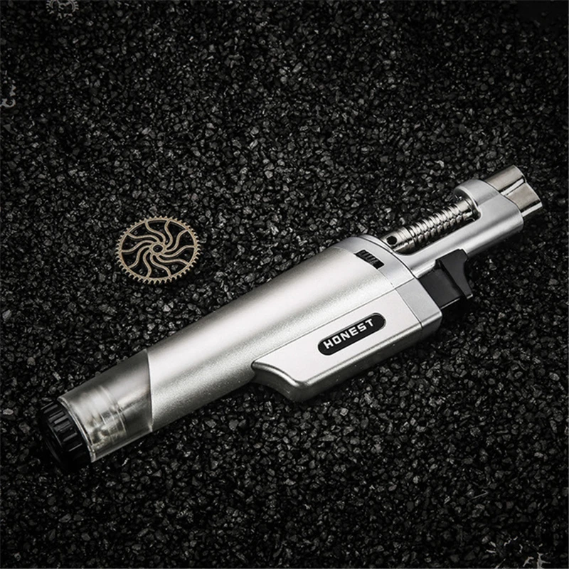 Silver Наружная Зажигалка для барбекю, сигарный фонарь, турбо зажигалка, струйная Бутановая газовая сигарета, 1300 C, распылитель, ветрозащитная металлическая Трубная Зажигалка для кухни - Цвет: Silver