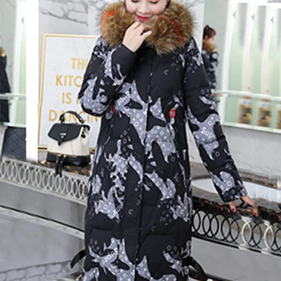 Камуфляжный принт длинный пуховик для женщин с меховым капюшоном однотонный плюс размер хлопковые пальто уличная Женская утолщенная теплая зимняя верхняя одежда - Цвет: Серый