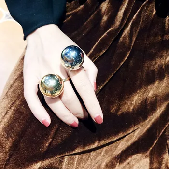 

JUWANG Personalized Custom European American Fashion Personality Metal Ball Open Ring Exaggerated Creative Index Finger Rings