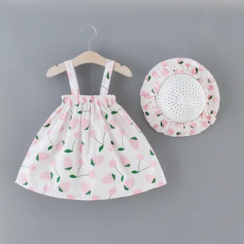 

Halilo Princess Baby Girl Dresses Sleeveless Fruit Print Summer Clothes For Baby Girl Beach Wear Children Dress With Hat