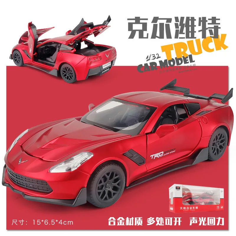 1:32 Corvette Supercar из металлического сплава для моделирования автомобиля, подвесной светильник, звуковые транспортные средства, детские игрушки для детей, подарки на горячее колесо