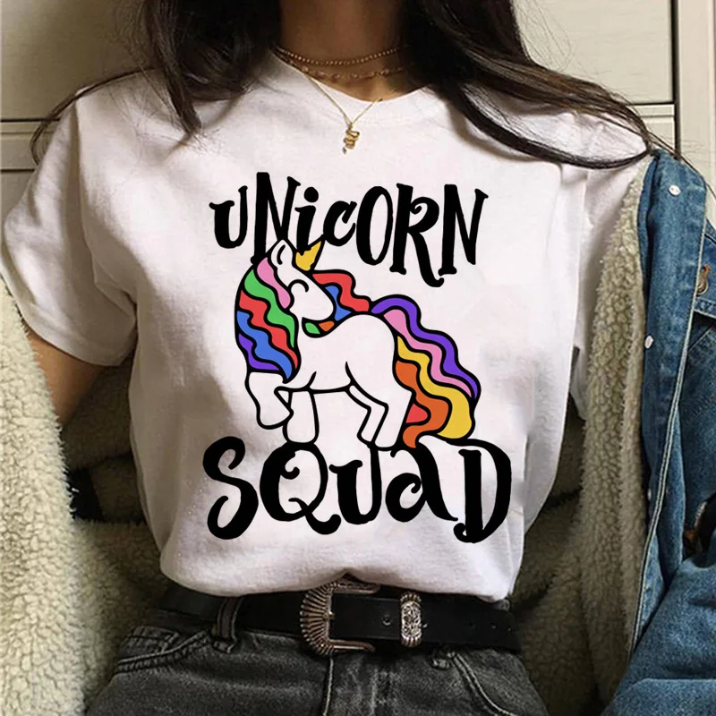 Женская футболка с единорогом kawaii с забавным рисунком ulzzang 90s Уличная футболка корейский стиль гранж Женская Повседневная футболка одежда - Цвет: 604