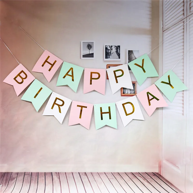 

Banner Baby Shower Birthday Party Decorations Photo Booth Happy Birthday Bunting Garland Flags Gilding The Birthday Flag