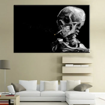 

Skull with Burning Cigarette by Vincent van Gogh Oil Painting Art Print On Canvas, Wall Pictures For Living Room Home art