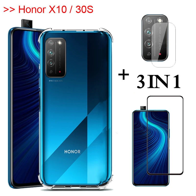 3-in-1 Glass Case 6.63'' in honor x10 Full Cover 30s huawei honor10x Clear Back honor30-s cases |