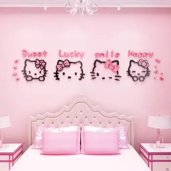 

NEW DIY HelloKitty Cat 3D Stereoscopic Wall Stickers for Kids Rooms Acrylic crystal Cartoon Bedroom Background Wall Decoration