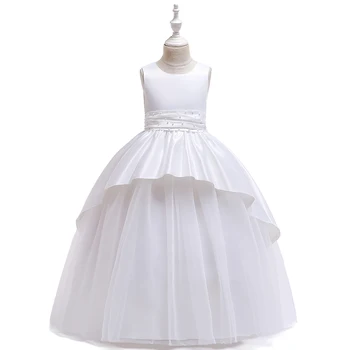 

Satin Exquisite Wedding Kids Dress for Girl Beaded Long Gowns Brides Princess Dress Elegant Party Dress Girl 10 14 Years LP-229