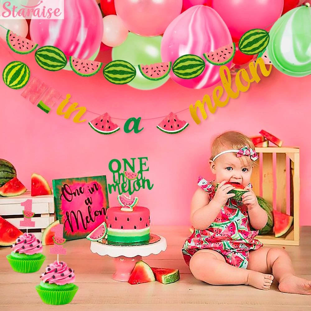 Decoration De Fete A Theme De Pasteque D Ete Banderole One In Melon Fournitures De Fete De 1er Anniversaire Decor De Fete D Anniversaire Pour Fille D Un An Baby Shower Aliexpress
