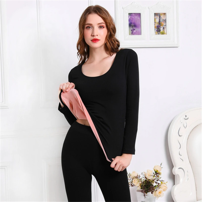 

Woman Winter Velvet Thick Thermal Underwear Winter Warm Layered Clothing Pajamas Set Winter Clothes 2 Piece