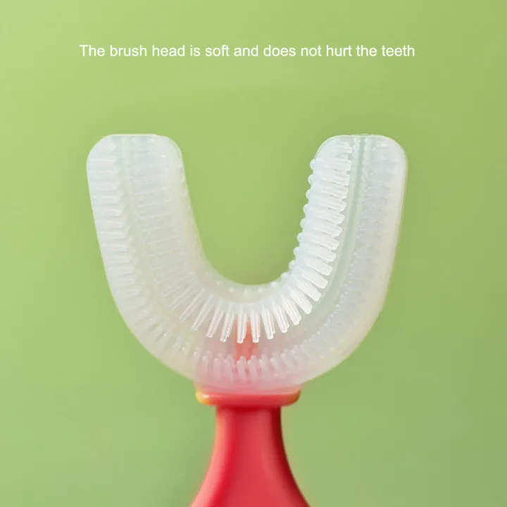U Shaped Toothbrush 2-12 Ages Kids Toothbrush U-Shape Infant Toothbrush with Handle Silicone Oral Care Cleaning Brush for Baby