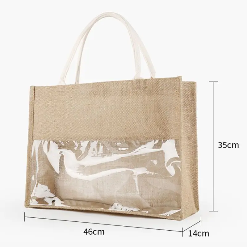 Портативный из натурального джута многоразовые большая сумка для покупок, Бакалея Сумка-тоут сумка для хранения Организатор