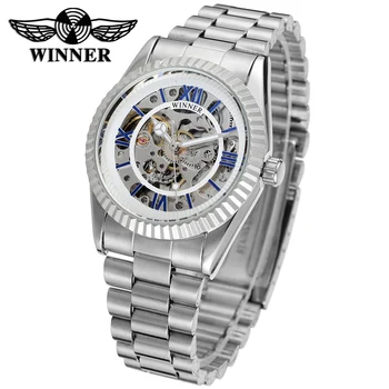 

Perfect Iskelet Otomatik Mekanik Saat Stainless Steel Skeleton Mens T-winner Top Brand Watch Men's Silver Band Mechanical Watch