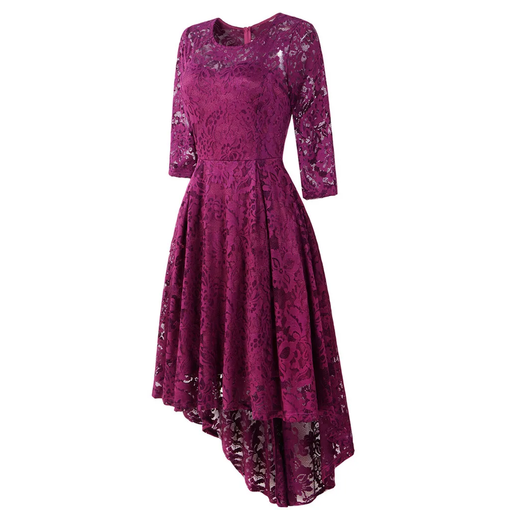 JAYCOSIN Vintage O neck Half Sleeve Autumn Solid dress women Elegant Lace Irregular Midi dress Holiday party dress ladies