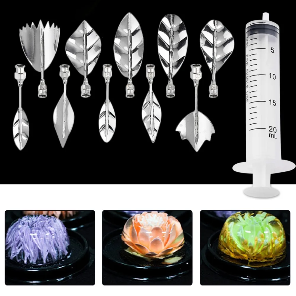 11pcs/set Creative Stainless Steel 3D Jelly Flower Art Tools Syringe 3D Gelatin Art Tools Jello Gubbins Set with Different Style