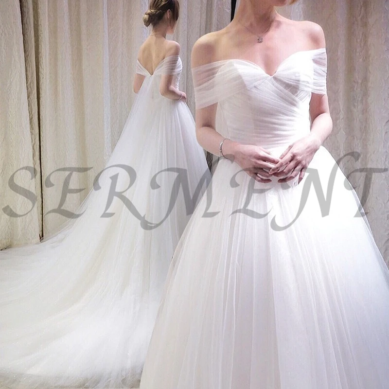 

SERMENT Wedding Dress Straless Court Train Silky Organza Back Lace Up A-line Off The Shoulder Empire Free Custom Made Plus Size