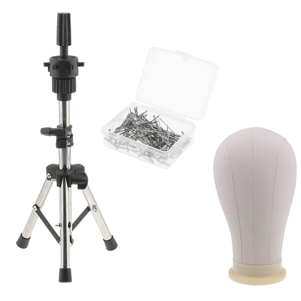 22 inch Professional Block Cork Mannequin Head Manikin for Wigs Practice Hat Display with Tripod Stand & T Pins