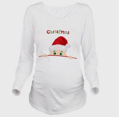 Enceinte/модные топы для беременных женщин; детский топ с Санта Клаусом; Одежда для беременных; Футболка для беременных на год и Рождество - Цвет: Белый