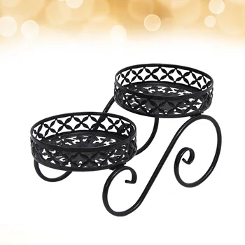 

Iron Flower Stand High and Low Level Green Radish Meat Pot Rack Living Room Balcony Floor Plant Stand (Black)