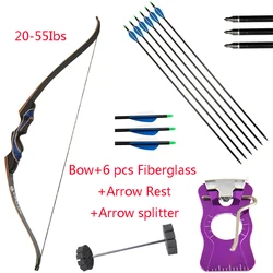 Archery Recurve Bow 20-55 lbs 56 inch Bow With Arrow Rest And 6 pcs Fiberglass Arrow Outdoor  Practice Hunting Shooting