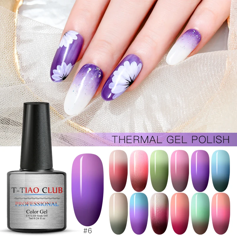 T-TIAO CLUB Thermal Glitter Gel Nail Polish Holographic Temperature Color-changing Varnish Semi Permanent Nail Art Gel Lacquer