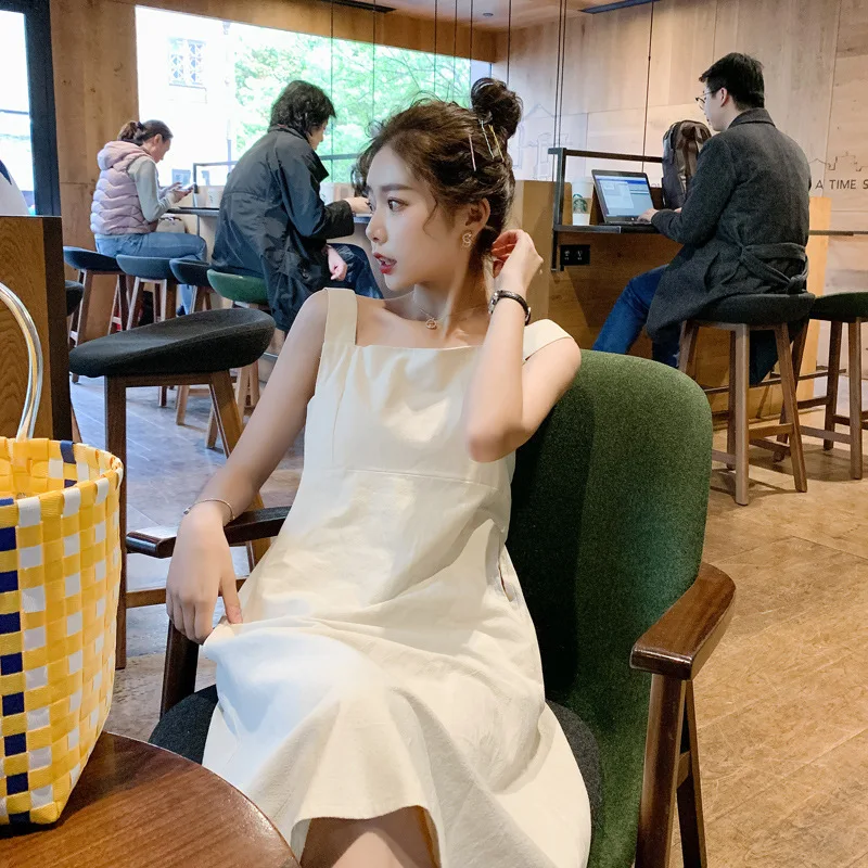 

Strapped Dress Women's Summer Backless French by Age Suspender Skirt Long over-the-Knee Students 2019 Summer New Style Western S