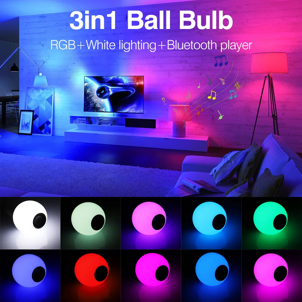 Умная Светодиодная лампа RGB Беспроводная Bluetooth колонка воспроизведение музыки
