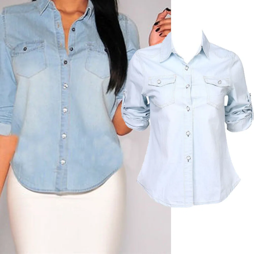 fitted denim shirts for ladies