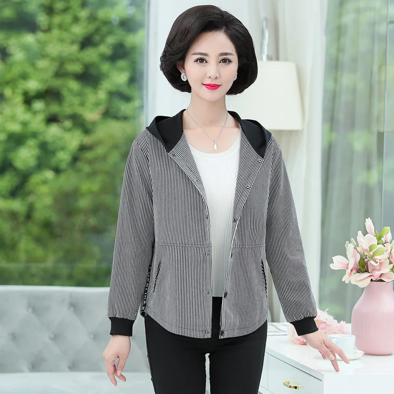 

Middle-aged WOMEN'S Apparels Thin Type for Spring And Autumn Tops 40-Year-Old 50 Young Mother Autumn Clothing Elegant Hooded Tre