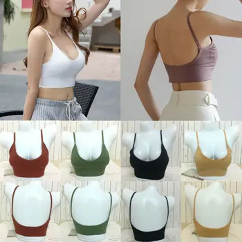 

New Womens Plain Open Back Vest Backless Strappy Bralet Sport Cami Bra Crop Top