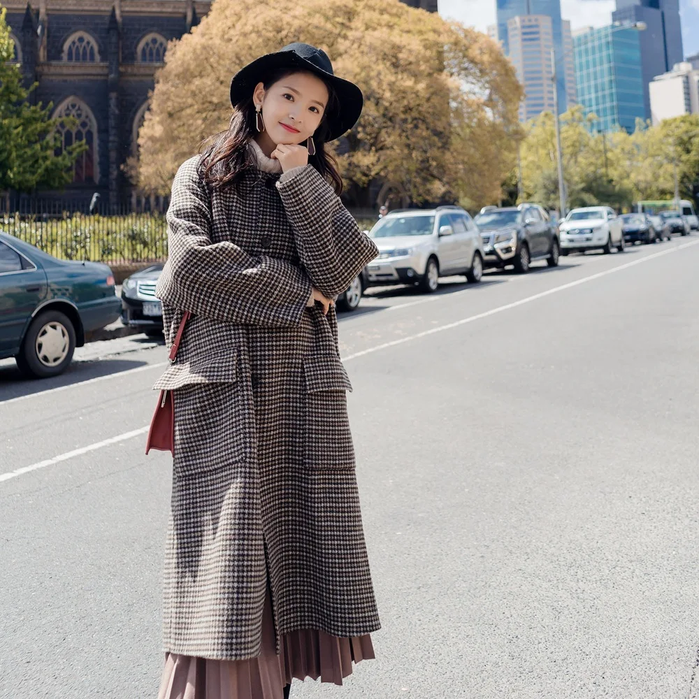 

Photo Shoot CHIC Loose-Fit Woolen Jacket 2019 Autumn And Winter New Style WOMEN'S Dress Retro Laziness Wind Thousands of Birds W